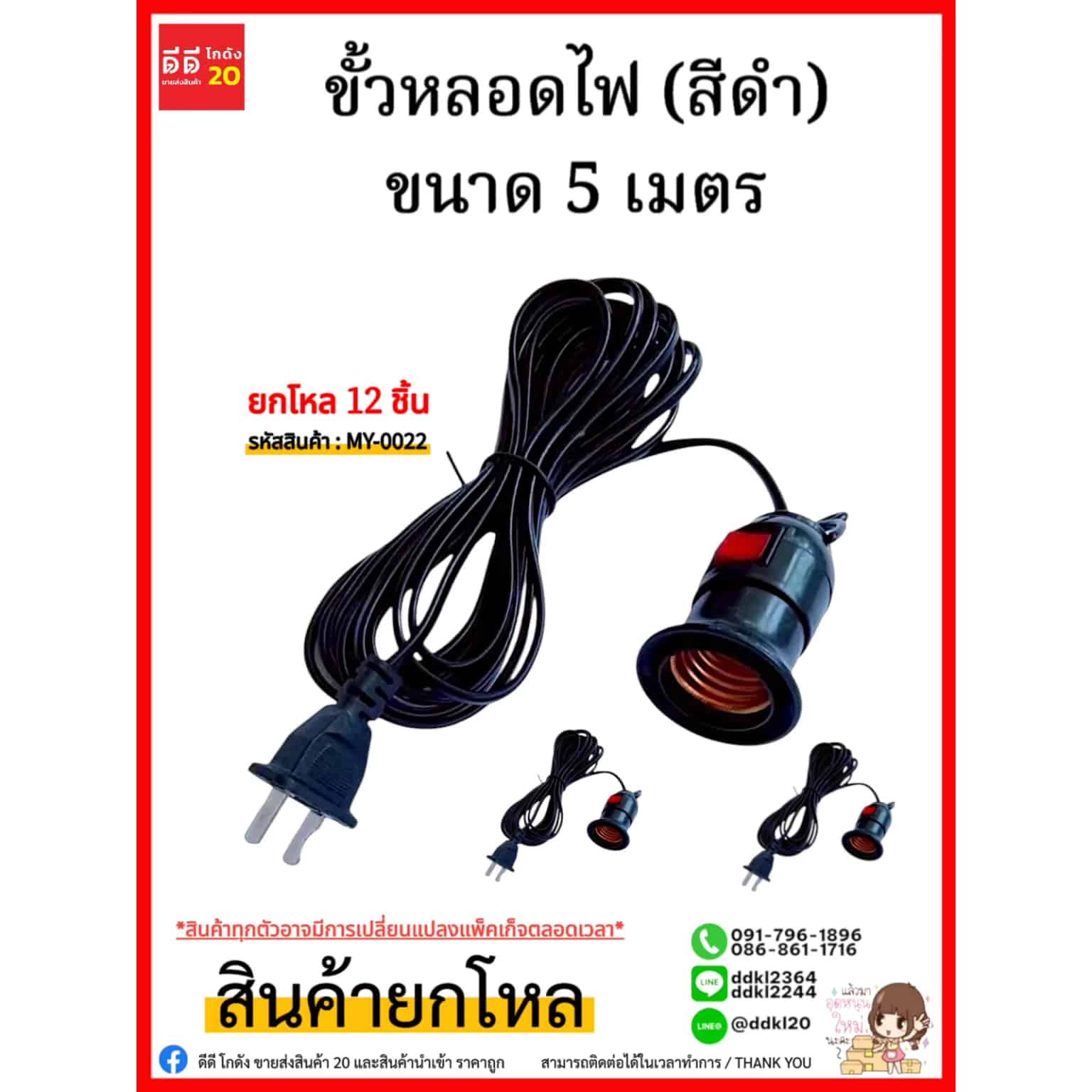 ขั้วไฟ (สีดำ) ขนาด 5 เมตร