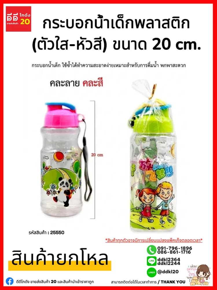 กระบอกน้ำเด็กพลาสติก (ตัวใส-หัวสี) 1