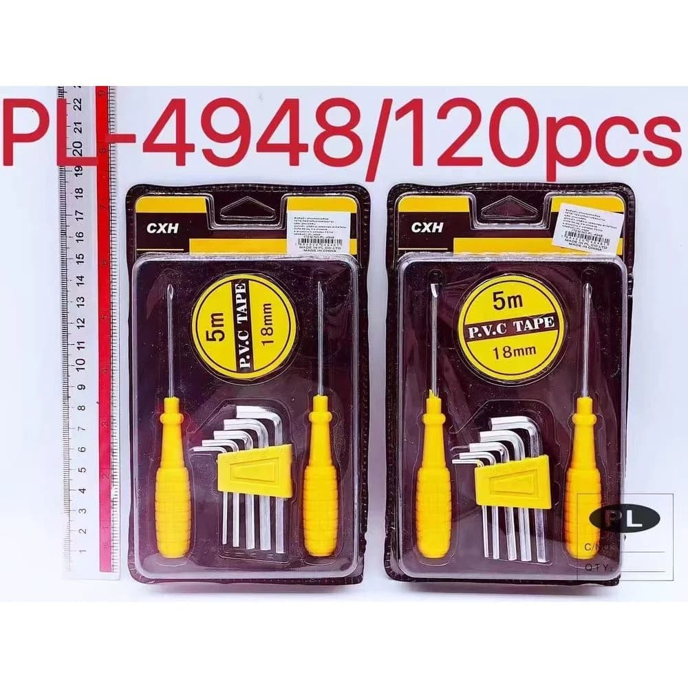 ไขควงน้ำเต้า 2 ชิ้น+เทปพันสายไฟ+ประแจหกเหลี่ยม PL 1