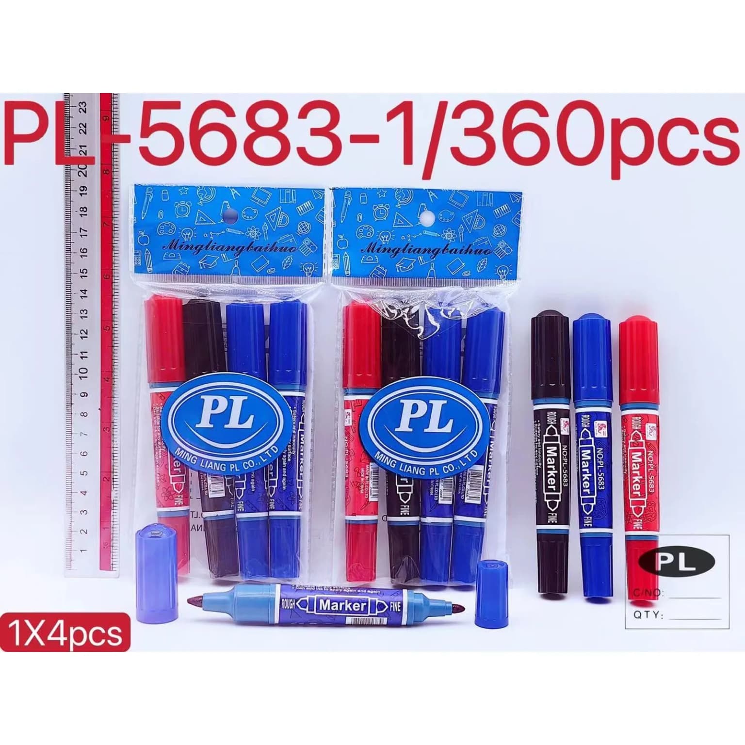 ปากกาเคมี 2 หัว (แพ็ค 4 ชิ้น) คละสี 1